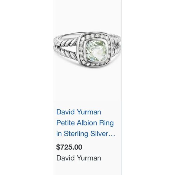 D.Y. 925 Prasiolite/Diamonds Albion Ring - Picture 12 of 12